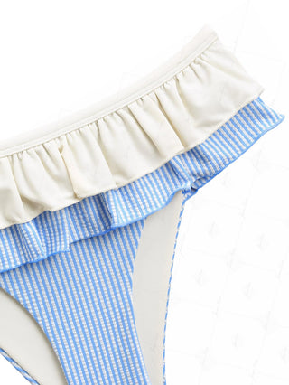 Light Blue Striped Contrast Layered Peplum Skirted Bikini Bottom