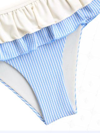 Light Blue Striped Contrast Layered Peplum Skirted Bikini Bottom
