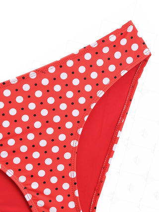 Red Vintage Polka Dot Full Coverage Bikini Bottom