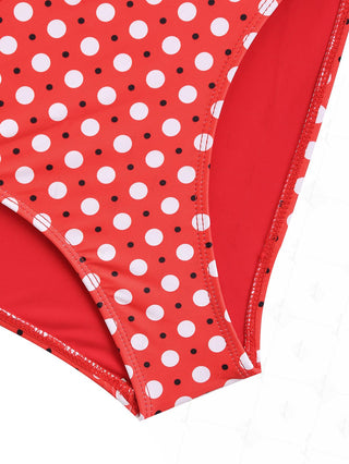 Red Vintage Polka Dot Full Coverage Bikini Bottom