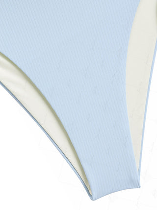 Light Blue Ribbed Knit Cinched Tie Side Hipster Bikini Bottom