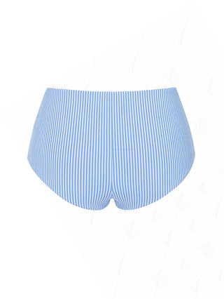 Sky Blue Striped High Rise Bikini Bottom Cheeky Swim Boyshorts