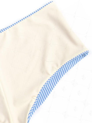 Sky Blue Striped High Rise Beach Swim Bottom Boyshorts
