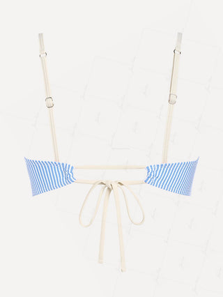 Sky Blue Striped Spliced Ruched Bikini Top