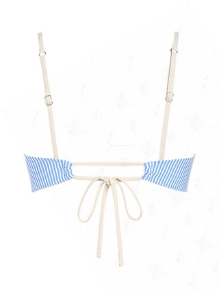 Sky Blue Striped Spliced Ruched Bikini Top