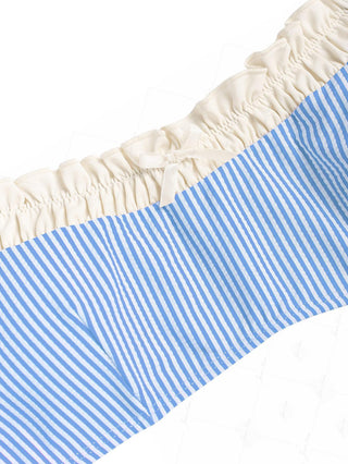 Sky Blue Striped Spliced Ruched Bikini Top