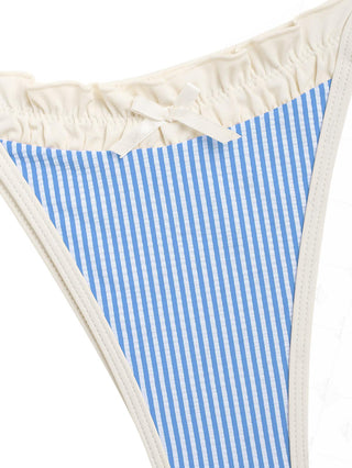 Sky Blue Striped Spliced Ruched Tie Side Cheeky Bikini Bottom