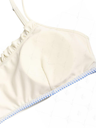 Sky Blue Striped Spliced Ruched Bikini Top