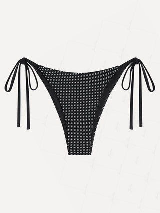 Black Pin Dot Jacquard Fabric Tie Side String Bikini Bottom