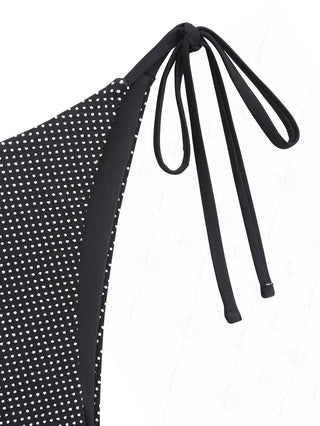 Black Pin Dot Jacquard Fabric Tie Side String Bikini Bottom