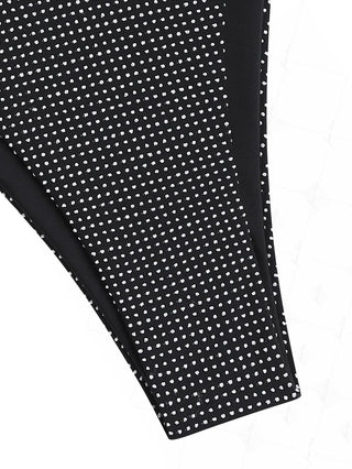Black Pin Dot Jacquard Fabric Tie Side String Bikini Bottom