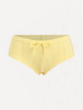 Yellow Floral Jacquard Bowknot Low Rise Beach Swim Bottom Boyshorts