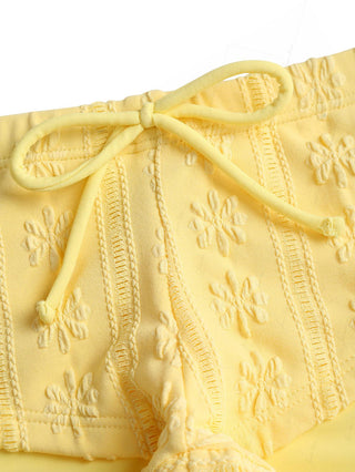 Yellow Floral Jacquard Bowknot Low Rise Beach Swim Bottom Boyshorts