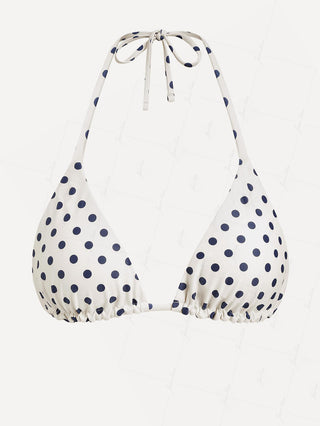 Crystal Cream Vintage Polka Dot Reversible Halter Triangle Bikini Top