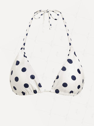 Crystal Cream Vintage Polka Dot Reversible Halter Triangle Bikini Top