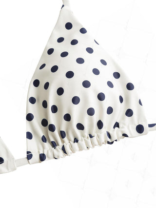 Crystal Cream Vintage Polka Dot Reversible Halter Triangle Bikini Top