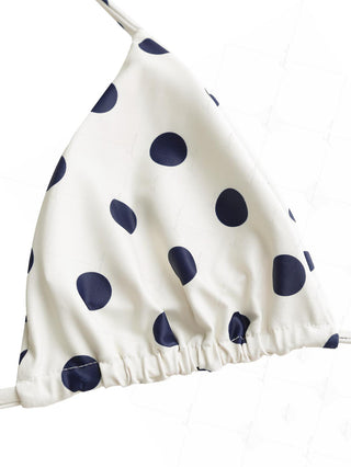 Crystal Cream Vintage Polka Dot Reversible Halter Triangle Bikini Top