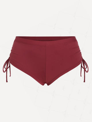 Red Wine Solid Color Cinched Side Beach Swim Bottom Boyshorts