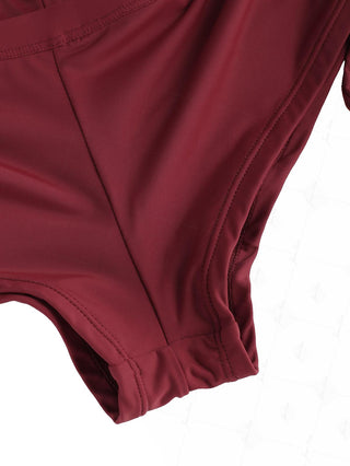 Red Wine Solid Color Cinched Side Beach Swim Bottom Boyshorts