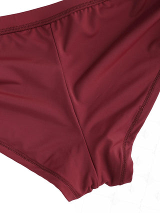 Red Wine Solid Color Cinched Side Beach Swim Bottom Boyshorts