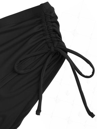 Black Solid Color Cinched Side Beach Swim Bottom Boyshorts