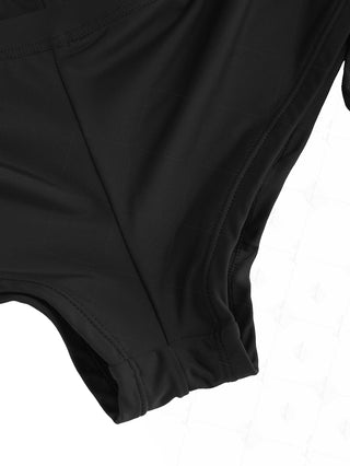 Black Solid Color Cinched Side Beach Swim Bottom Boyshorts