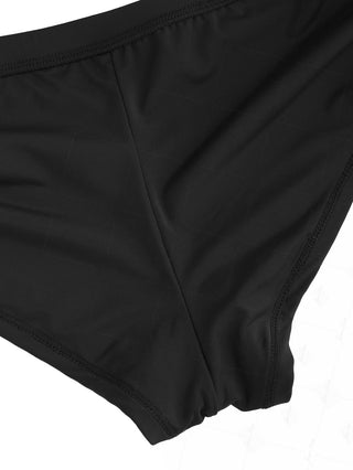 Black Solid Color Cinched Side Beach Swim Bottom Boyshorts