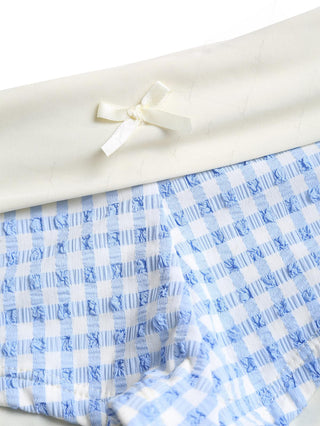 Light Blue Bubble Grid Textured Contrast Foldover Ruched Swim Bottom Boyshorts