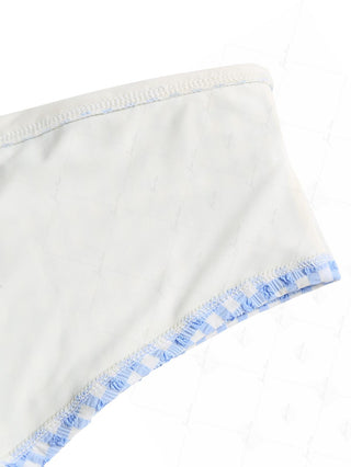 Light Blue Bubble Grid Textured Contrast Foldover Ruched Swim Bottom Boyshorts
