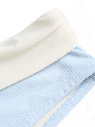 Light Blue Ribbed Knit Contrast Foldover Ruched Bowknot Swim Bottom Boyshorts