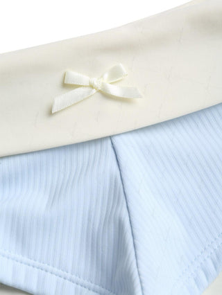 Light Blue Ribbed Knit Contrast Foldover Ruched Bowknot Swim Bottom Boyshorts