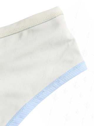 Light Blue Ribbed Knit Contrast Foldover Ruched Bowknot Swim Bottom Boyshorts