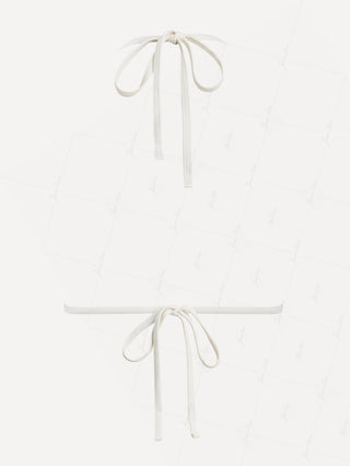 Crystal Cream Metallic Gold Yarn Knitted Fabric Ruffles Halter Triangle Bikini Top