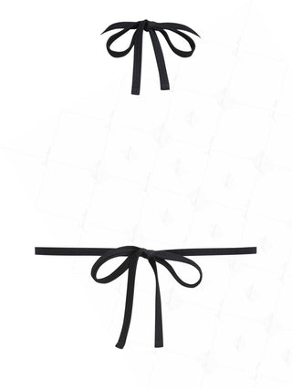 Black Pin Dot Jacquard Fabric Halter Triangle Bikini Top