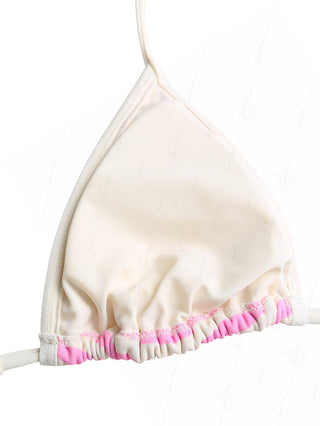 Light Pink Striped Ruffles Halter Triangle Bikini Top