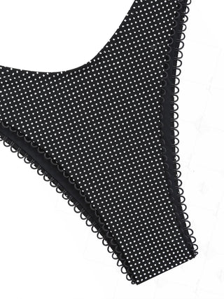 Black Pin Dot Jacquard Picot Trim High Leg Bikini Bottom