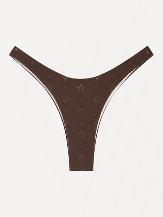 Deep Coffee Recycled Fabric Eyelet Jacquard High Cut Bikini Bottom
