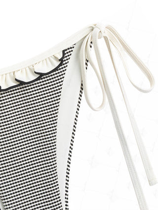 Crystal Cream Metallic Gold Yarn Knitted Fabric Ruffles Tie Side Bikini Bottom