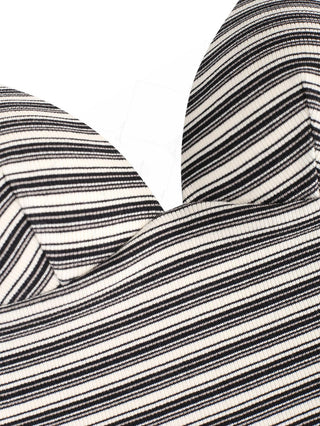 Black Knit Striped Ribbed Tankini Top