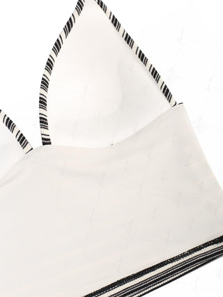 Black Knit Striped Ribbed Tankini Top