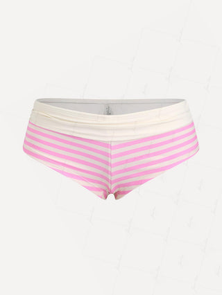 Light Pink Striped Fold-over Swim Bottom Bikini Boyshorts