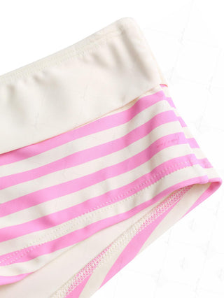 Light Pink Striped Fold-over Swim Bottom Bikini Boyshorts