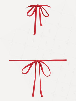 Red Ruched Halter Triangle Bikini Top