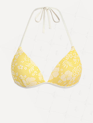 Yellow Recycled Fabric Jacquard Support Halter Triangle Bikini Top