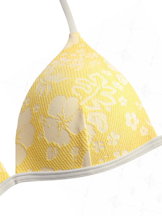 Yellow Recycled Fabric Jacquard Support Halter Triangle Bikini Top