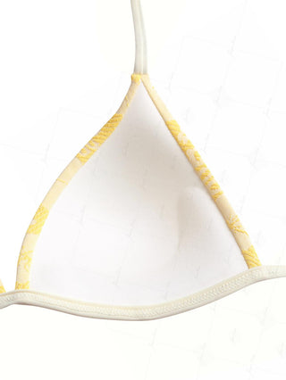 Yellow Recycled Fabric Jacquard Support Halter Triangle Bikini Top