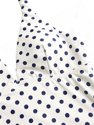 Crystal Cream Vintage Polka Dot Plunging Neck Halter Tankini Top