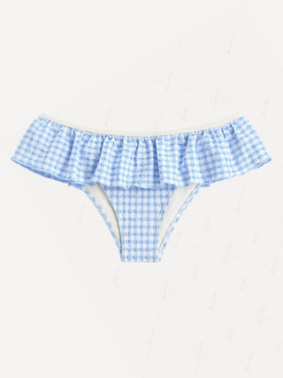 Light Blue Bubble Grid Textured Peplum Skirted Bikini Bottom