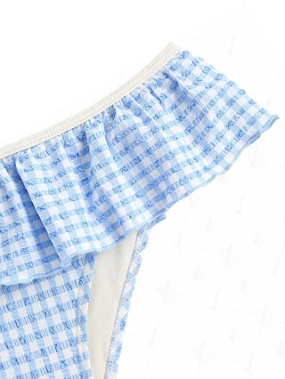 Light Blue Bubble Grid Textured Peplum Skirted Bikini Bottom