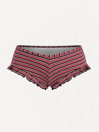 Red Knit Striped Ribbed Peplum Swim Bottom Bikini Boyshorts